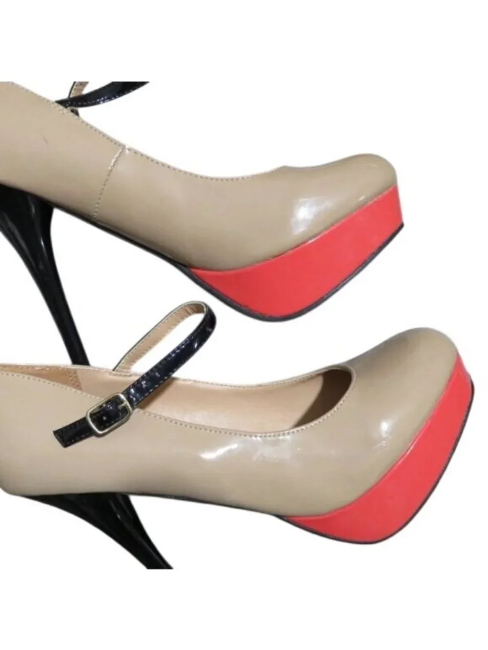 Mossimo Tan Coral Black Colorblock Patent Leather 1.5